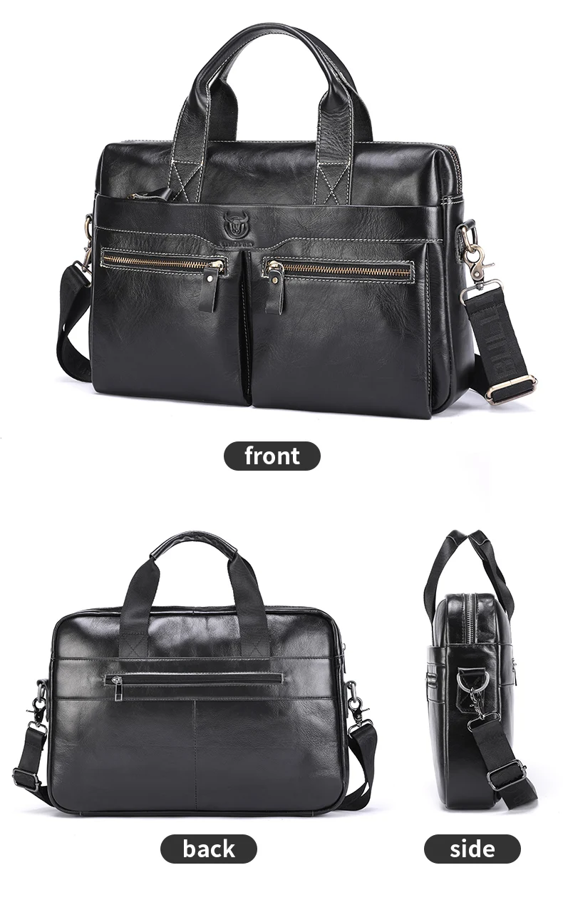 BULLCAPTAIN Briefcase Shoulder Bag Men's Genuine Leather 14 Inch Laptop Handbag Office Business Men's Fashion Simple Briefcase