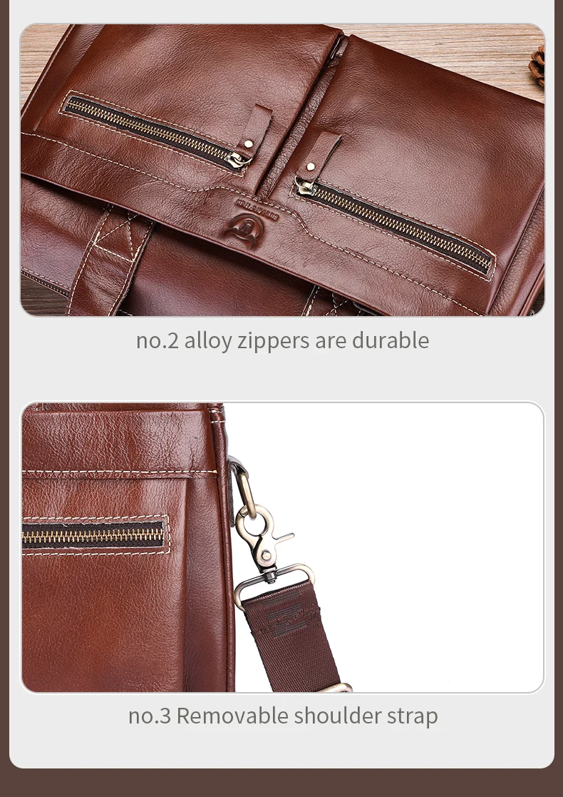 BULLCAPTAIN Briefcase Shoulder Bag Men's Genuine Leather 14 Inch Laptop Handbag Office Business Men's Fashion Simple Briefcase