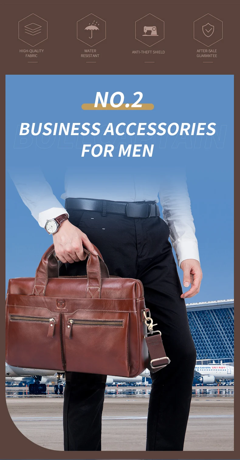 BULLCAPTAIN Briefcase Shoulder Bag Men's Genuine Leather 14 Inch Laptop Handbag Office Business Men's Fashion Simple Briefcase