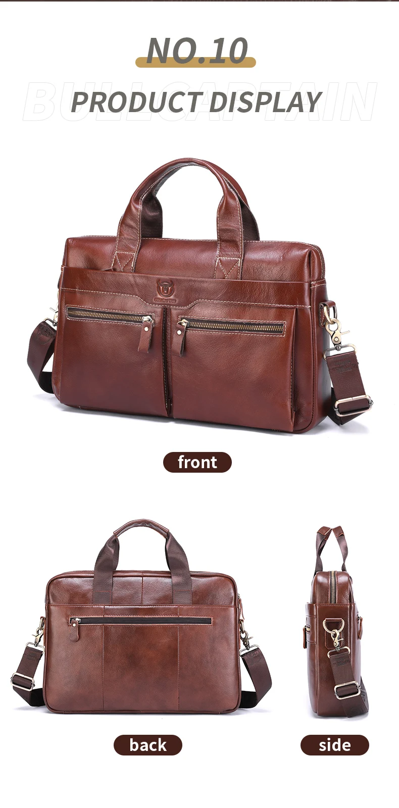 BULLCAPTAIN Briefcase Shoulder Bag Men's Genuine Leather 14 Inch Laptop Handbag Office Business Men's Fashion Simple Briefcase