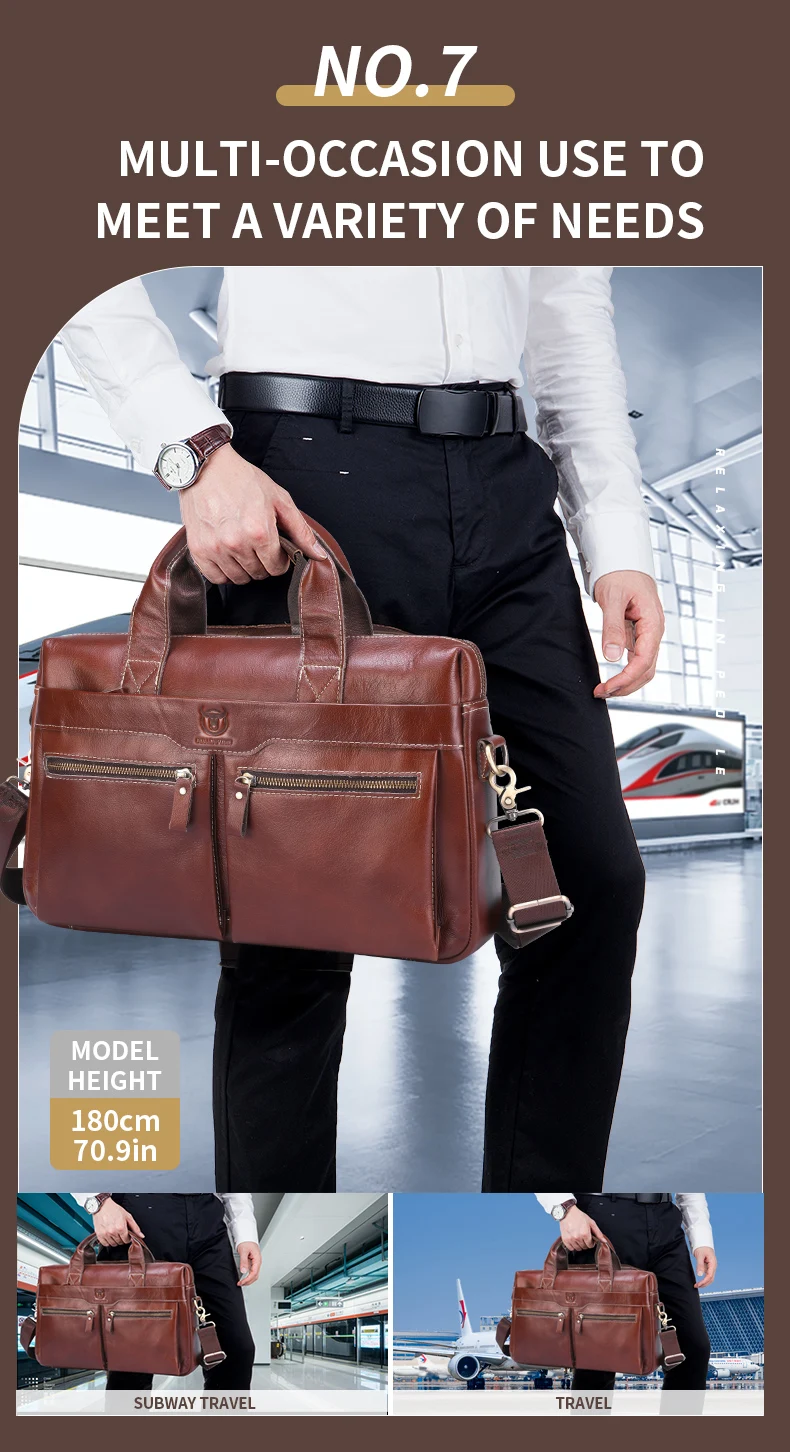 BULLCAPTAIN Briefcase Shoulder Bag Men's Genuine Leather 14 Inch Laptop Handbag Office Business Men's Fashion Simple Briefcase