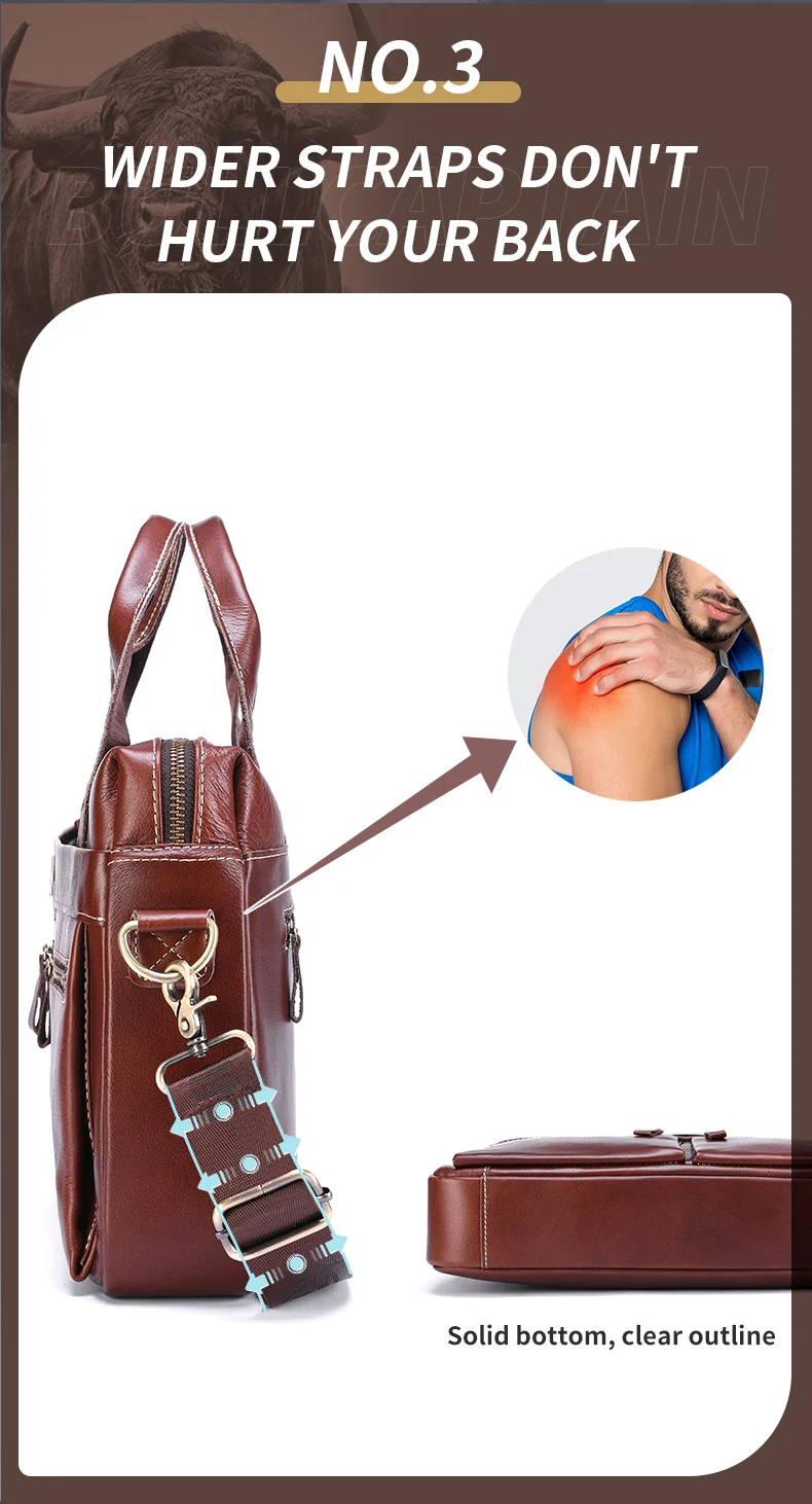 BULLCAPTAIN Briefcase Shoulder Bag Men's Genuine Leather 14 Inch Laptop Handbag Office Business Men's Fashion Simple Briefcase
