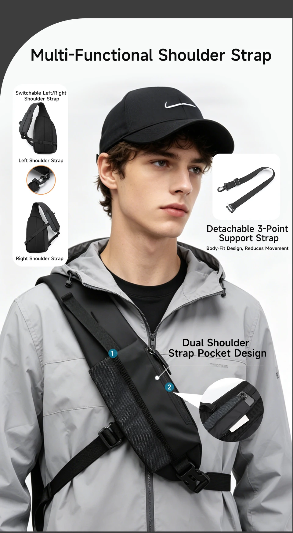 Tigernu Fashion Men's Shoulder Bag Travel Chest Bags for Men Water-Resistant Sling Bag Cross Bag Large Capacity 11 Inch IPad Bag