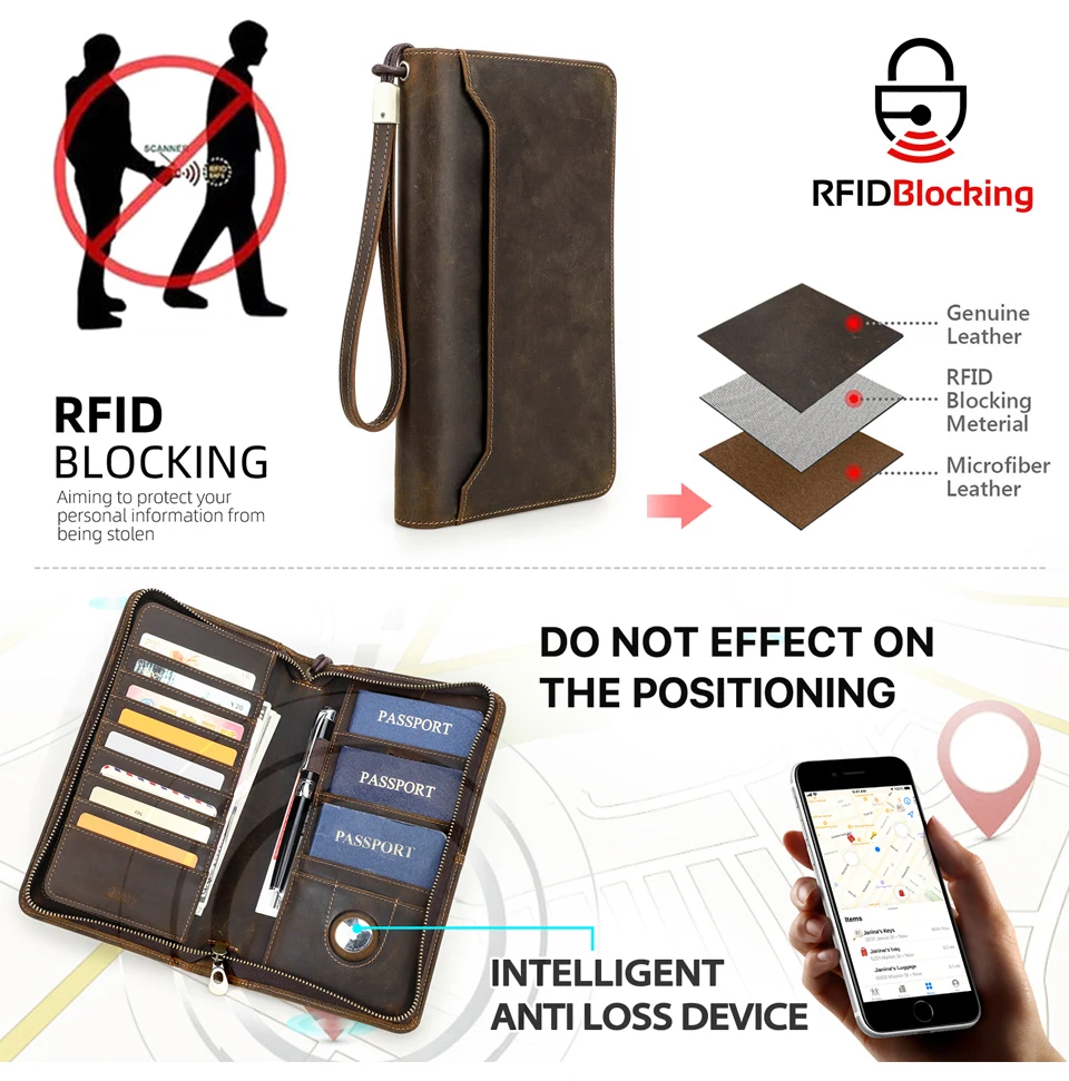 CONTACT'S Genuine Leather Family Passport Clutch Wallets Vintage Men Travel Clutch Bags Passport Cover Card Holder Phone Pocket