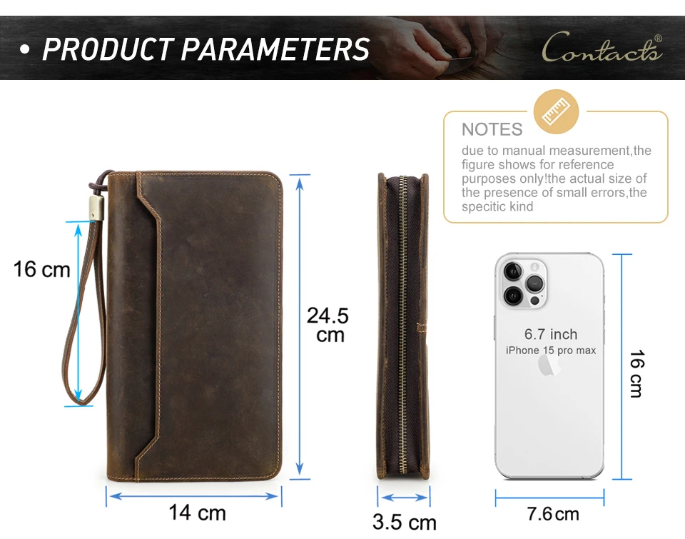 CONTACT'S Genuine Leather Family Passport Clutch Wallets Vintage Men Travel Clutch Bags Passport Cover Card Holder Phone Pocket