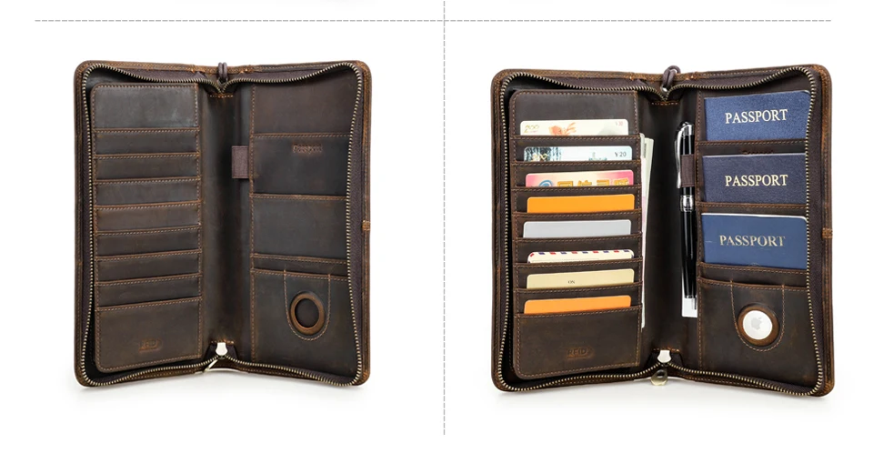 CONTACT'S Genuine Leather Family Passport Clutch Wallets Vintage Men Travel Clutch Bags Passport Cover Card Holder Phone Pocket