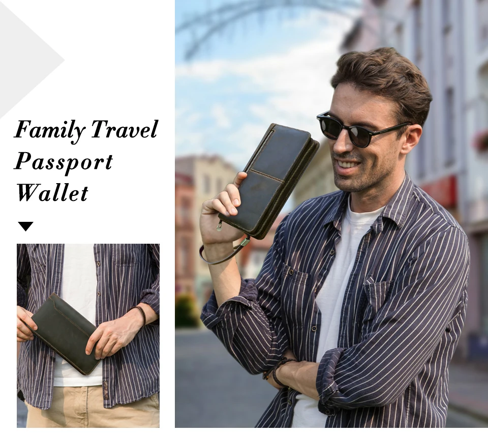 CONTACT'S Genuine Leather Family Passport Clutch Wallets Vintage Men Travel Clutch Bags Passport Cover Card Holder Phone Pocket