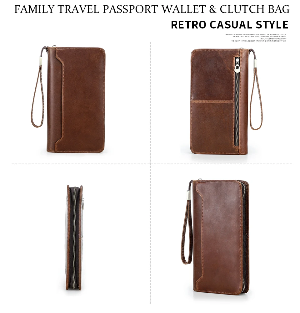 CONTACT'S Genuine Leather Family Passport Clutch Wallets Vintage Men Travel Clutch Bags Passport Cover Card Holder Phone Pocket