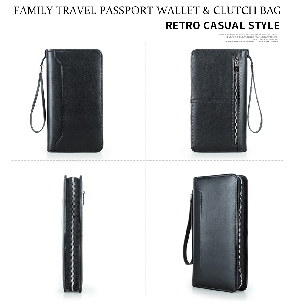 CONTACT'S Genuine Leather Family Passport Clutch Wallets Vintage Men Travel Clutch Bags Passport Cover Card Holder Phone Pocket