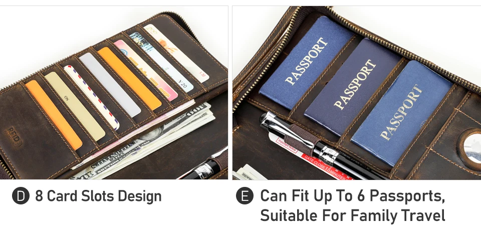 CONTACT'S Genuine Leather Family Passport Clutch Wallets Vintage Men Travel Clutch Bags Passport Cover Card Holder Phone Pocket