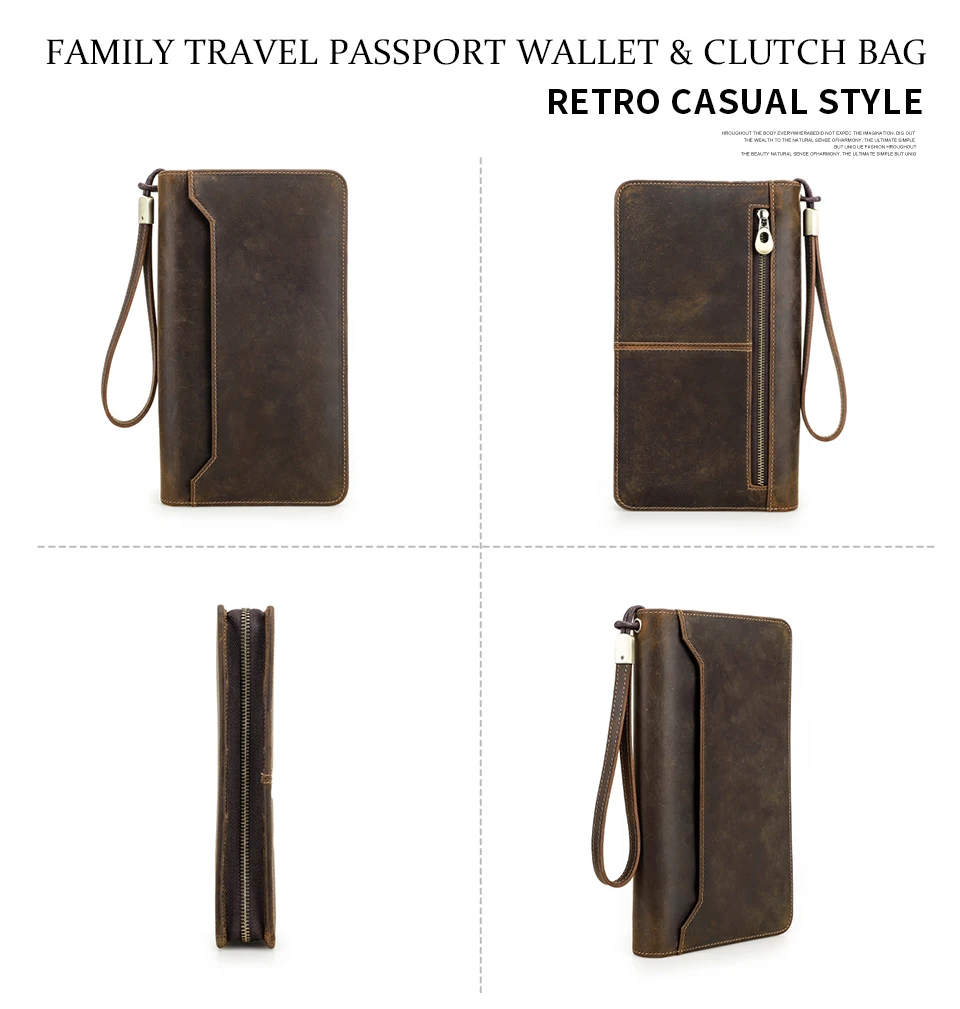 CONTACT'S Genuine Leather Family Passport Clutch Wallets Vintage Men Travel Clutch Bags Passport Cover Card Holder Phone Pocket