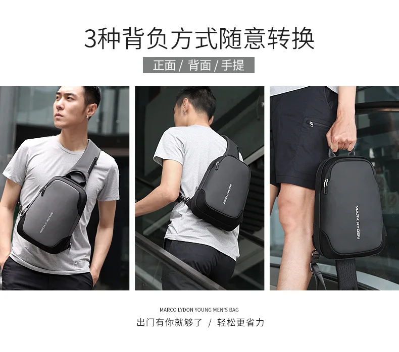 Mark Ryden Chest Bag Man Anti-thief Sling Bag Waterproof Men Crossbody Bag Fit 9.7 inch Ipad Fashion Shoulder Bag