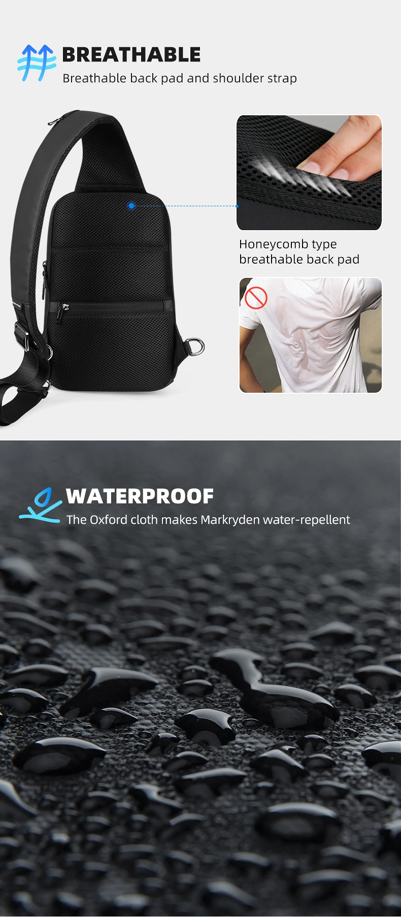 Mark Ryden Chest Bag Man Anti-thief Sling Bag Waterproof Men Crossbody Bag Fit 9.7 inch Ipad Fashion Shoulder Bag