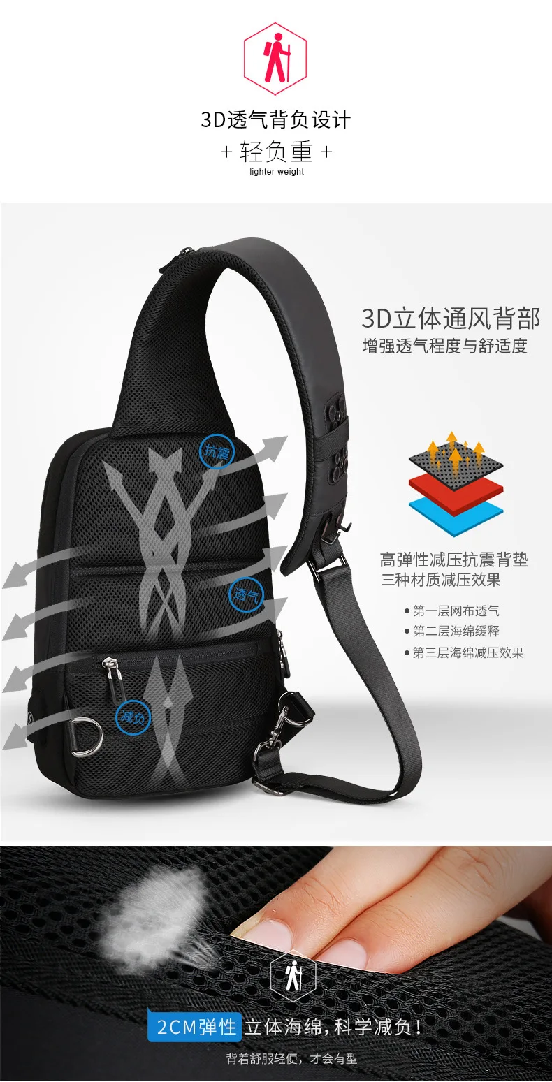 Mark Ryden Chest Bag Man Anti-thief Sling Bag Waterproof Men Crossbody Bag Fit 9.7 inch Ipad Fashion Shoulder Bag