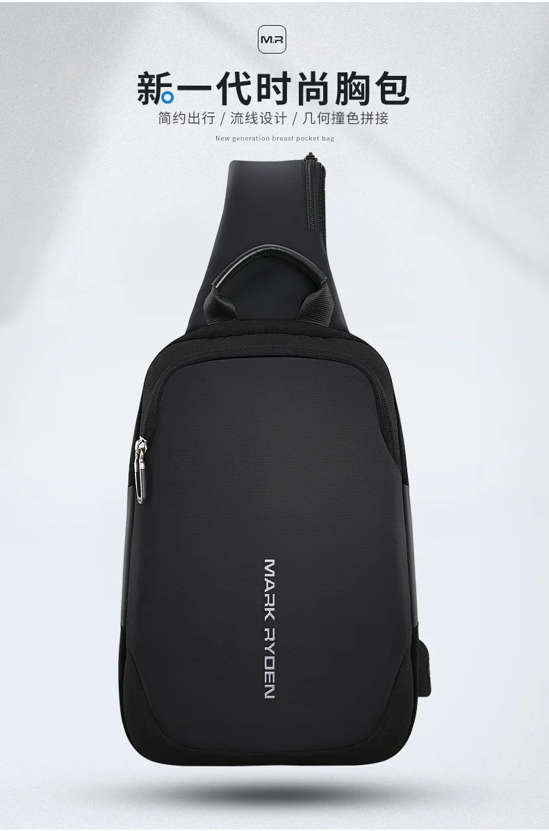 Mark Ryden Chest Bag Man Anti-thief Sling Bag Waterproof Men Crossbody Bag Fit 9.7 inch Ipad Fashion Shoulder Bag