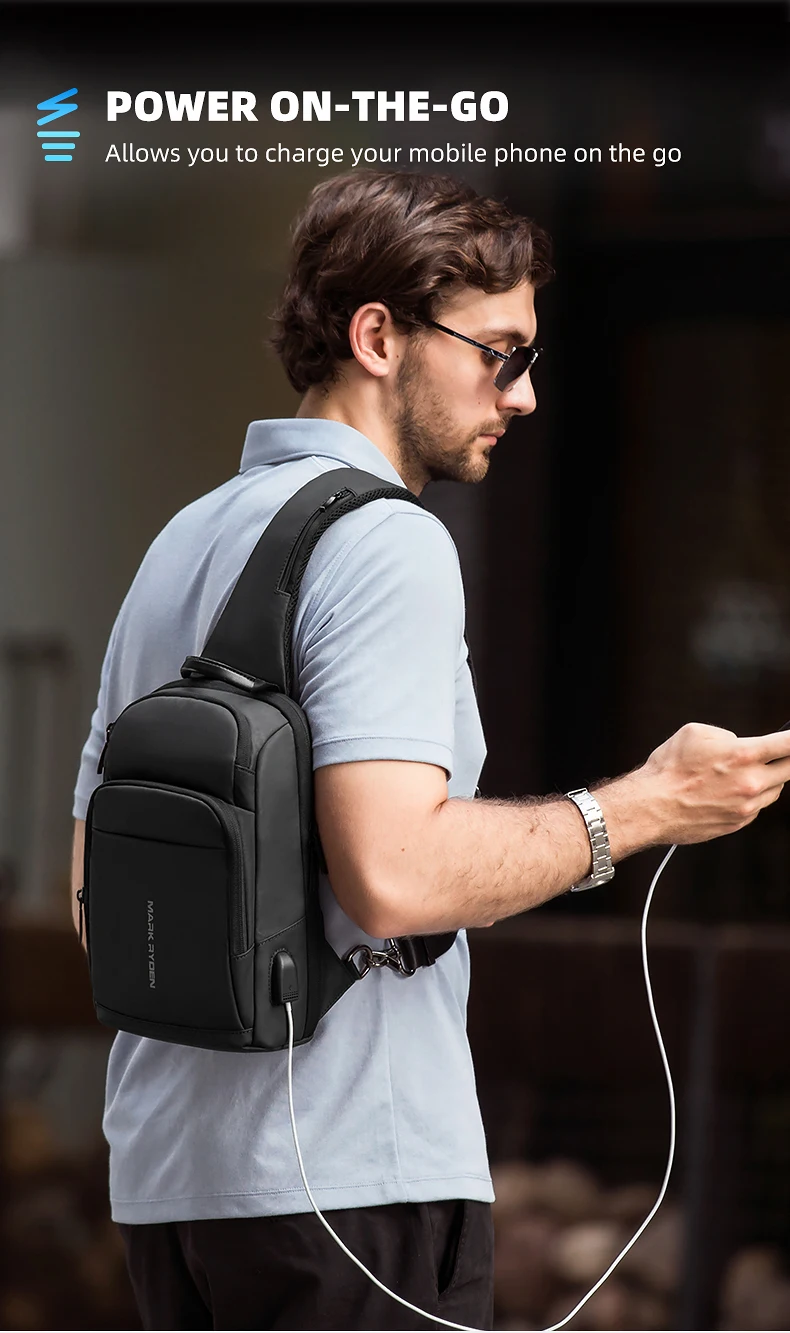 Mark Ryden Chest Bag Man Anti-thief Sling Bag Waterproof Men Crossbody Bag Fit 9.7 inch Ipad Fashion Shoulder Bag