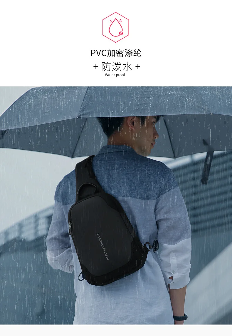 Mark Ryden Chest Bag Man Anti-thief Sling Bag Waterproof Men Crossbody Bag Fit 9.7 inch Ipad Fashion Shoulder Bag
