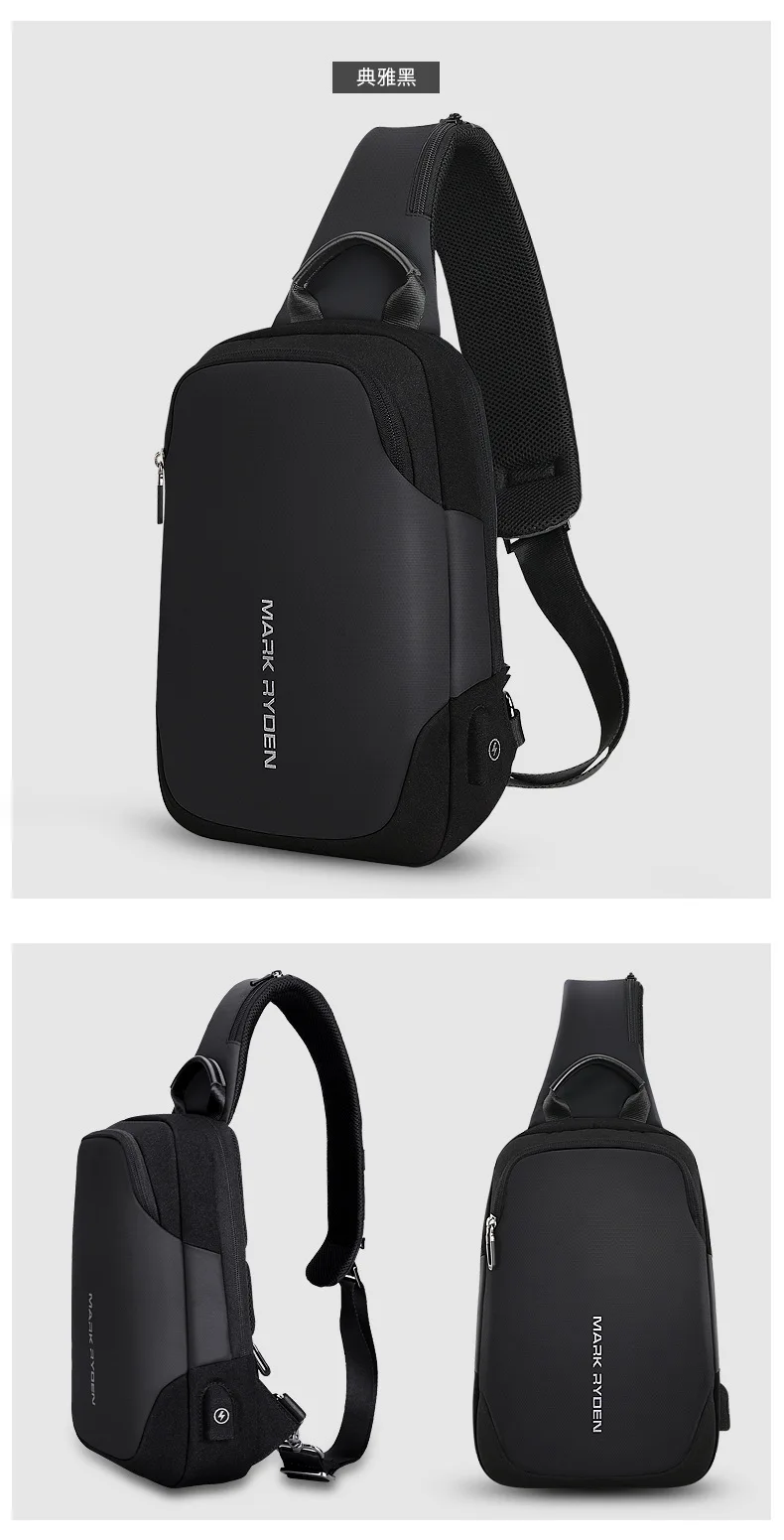 Mark Ryden Chest Bag Man Anti-thief Sling Bag Waterproof Men Crossbody Bag Fit 9.7 inch Ipad Fashion Shoulder Bag