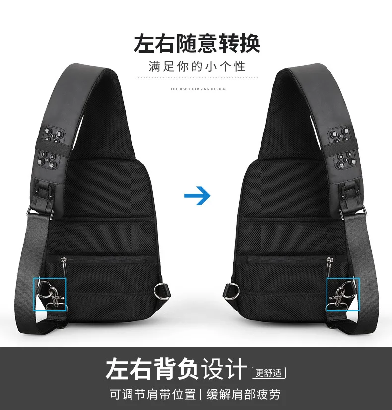 Mark Ryden Chest Bag Man Anti-thief Sling Bag Waterproof Men Crossbody Bag Fit 9.7 inch Ipad Fashion Shoulder Bag