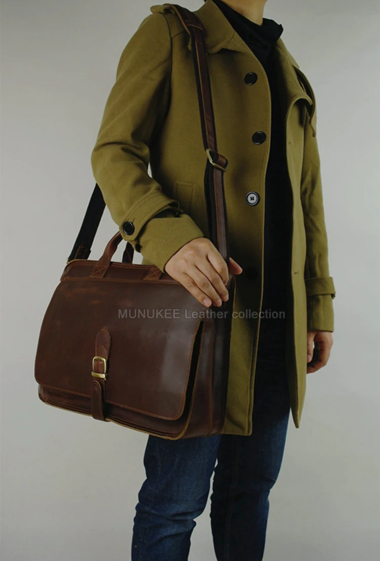 Luxury Genuine Leather Men Briefcase Business Bag Leather Portfolio Laptop Bag Shoulder Messenger Bag Male Document Office Bag
