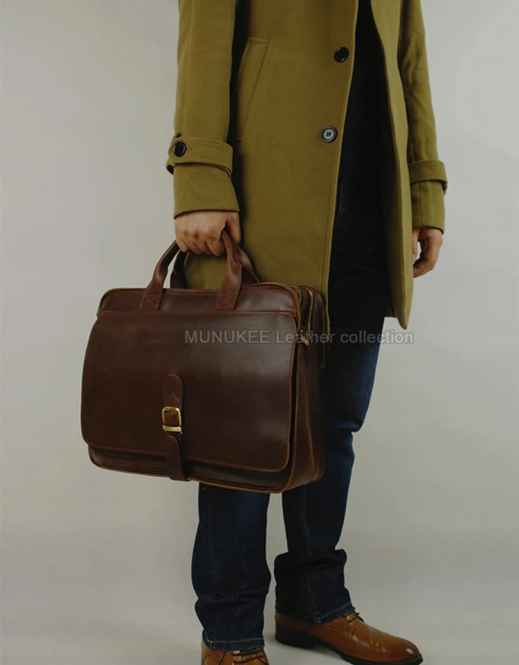 Luxury Genuine Leather Men Briefcase Business Bag Leather Portfolio Laptop Bag Shoulder Messenger Bag Male Document Office Bag