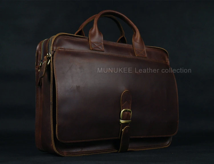 Luxury Genuine Leather Men Briefcase Business Bag Leather Portfolio Laptop Bag Shoulder Messenger Bag Male Document Office Bag