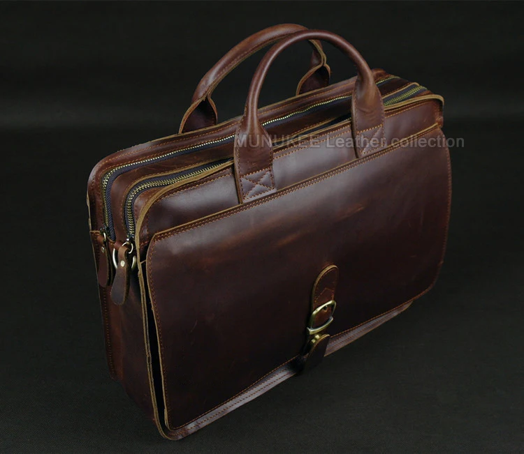 Luxury Genuine Leather Men Briefcase Business Bag Leather Portfolio Laptop Bag Shoulder Messenger Bag Male Document Office Bag