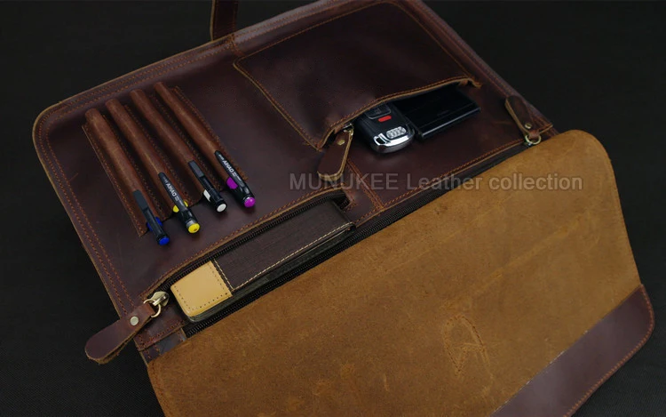 Luxury Genuine Leather Men Briefcase Business Bag Leather Portfolio Laptop Bag Shoulder Messenger Bag Male Document Office Bag