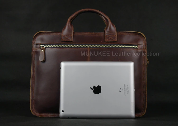 Luxury Genuine Leather Men Briefcase Business Bag Leather Portfolio Laptop Bag Shoulder Messenger Bag Male Document Office Bag