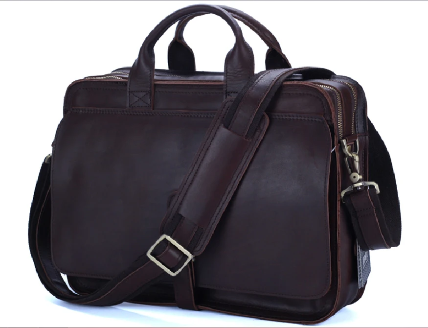 Luxury Genuine Leather Men Briefcase Business Bag Leather Portfolio Laptop Bag Shoulder Messenger Bag Male Document Office Bag