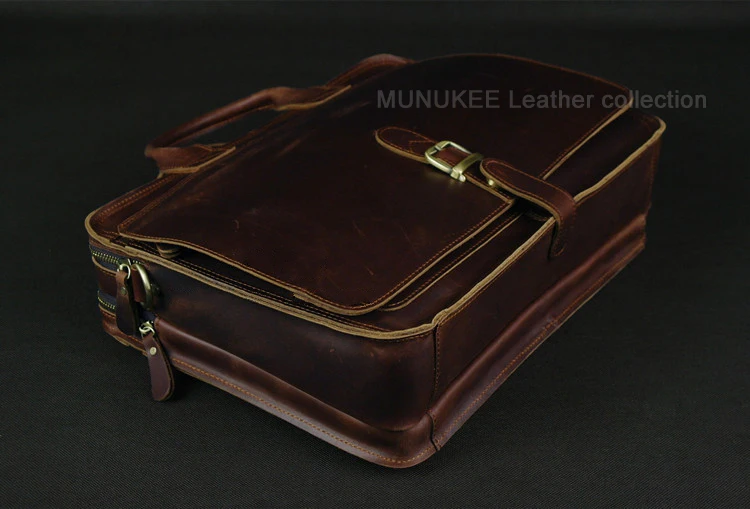 Luxury Genuine Leather Men Briefcase Business Bag Leather Portfolio Laptop Bag Shoulder Messenger Bag Male Document Office Bag