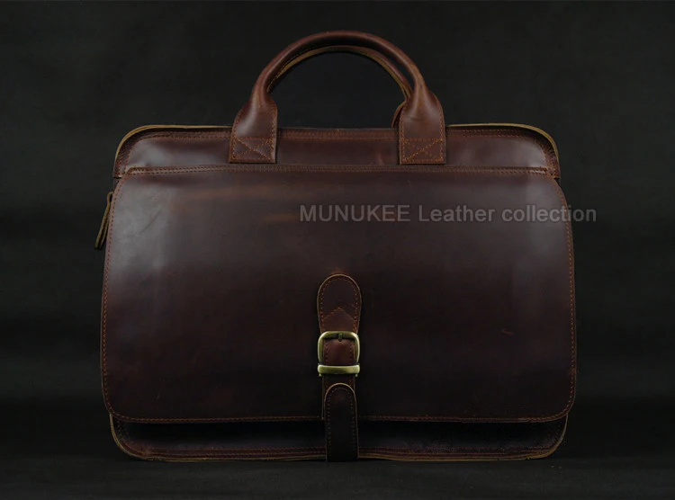 Luxury Genuine Leather Men Briefcase Business Bag Leather Portfolio Laptop Bag Shoulder Messenger Bag Male Document Office Bag