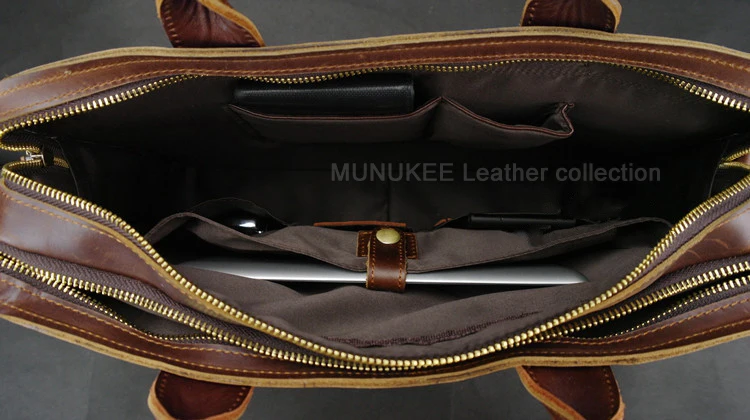 Luxury Genuine Leather Men Briefcase Business Bag Leather Portfolio Laptop Bag Shoulder Messenger Bag Male Document Office Bag