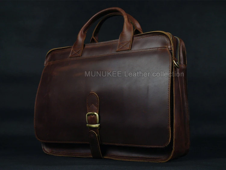 Luxury Genuine Leather Men Briefcase Business Bag Leather Portfolio Laptop Bag Shoulder Messenger Bag Male Document Office Bag