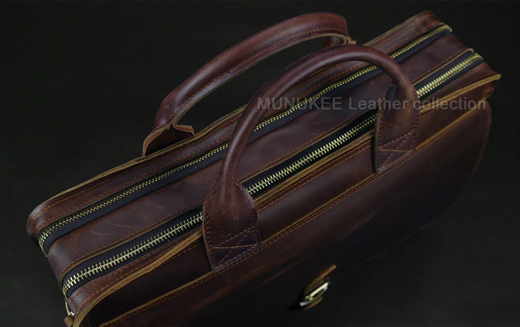 Luxury Genuine Leather Men Briefcase Business Bag Leather Portfolio Laptop Bag Shoulder Messenger Bag Male Document Office Bag