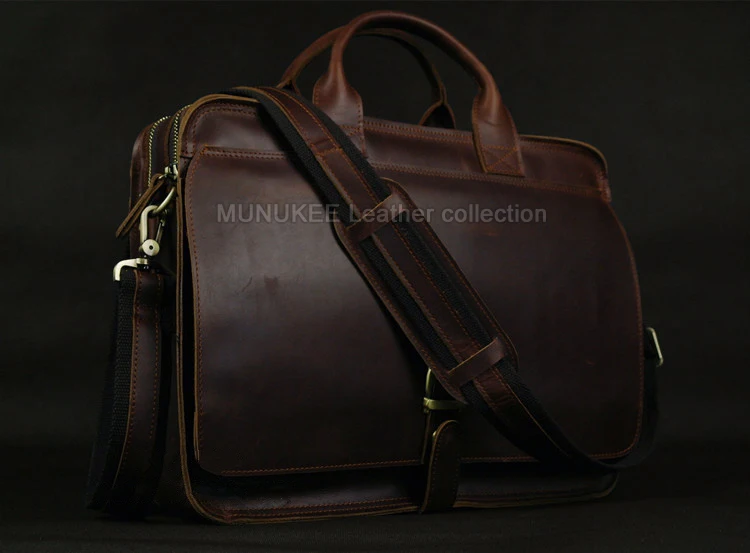 Luxury Genuine Leather Men Briefcase Business Bag Leather Portfolio Laptop Bag Shoulder Messenger Bag Male Document Office Bag