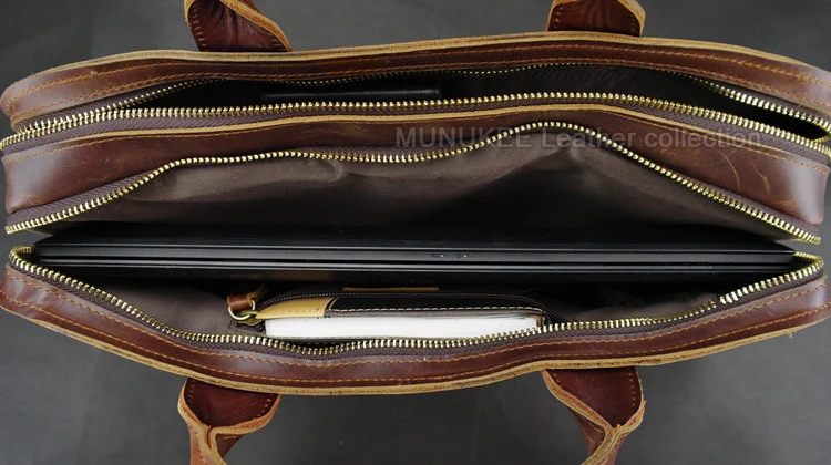 Luxury Genuine Leather Men Briefcase Business Bag Leather Portfolio Laptop Bag Shoulder Messenger Bag Male Document Office Bag