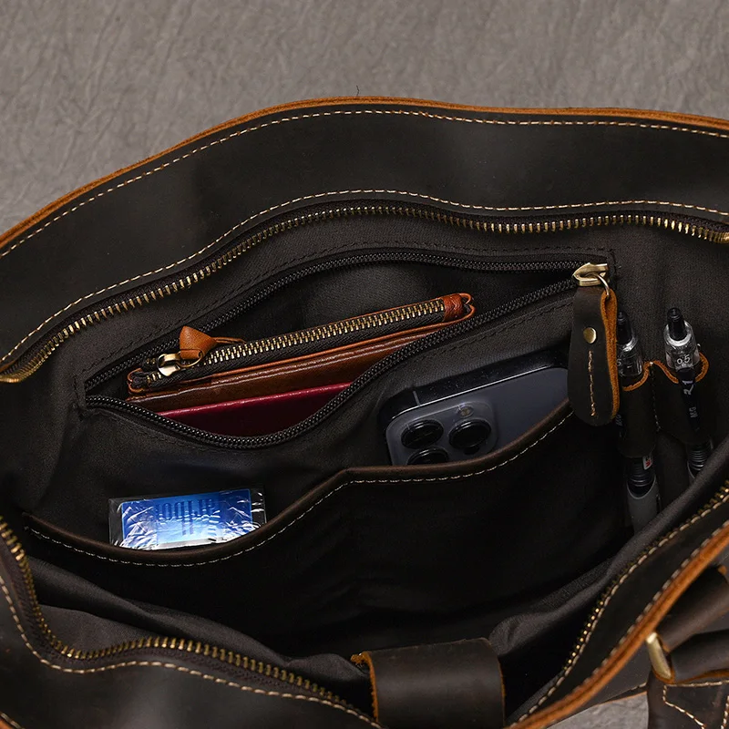 Genuine Leather Mens Briefcase 15 inch Business Laptop Handbag Computer Bag Cowhide Male Shoulder bag Cow Leather Men Bag Tote