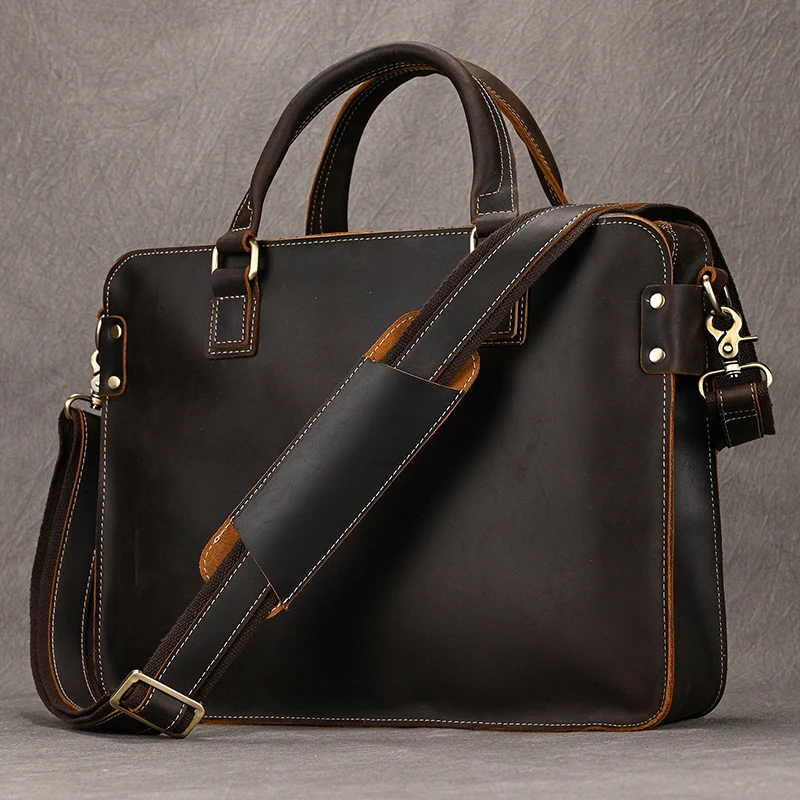 Genuine Leather Mens Briefcase 15 inch Business Laptop Handbag Computer Bag Cowhide Male Shoulder bag Cow Leather Men Bag Tote