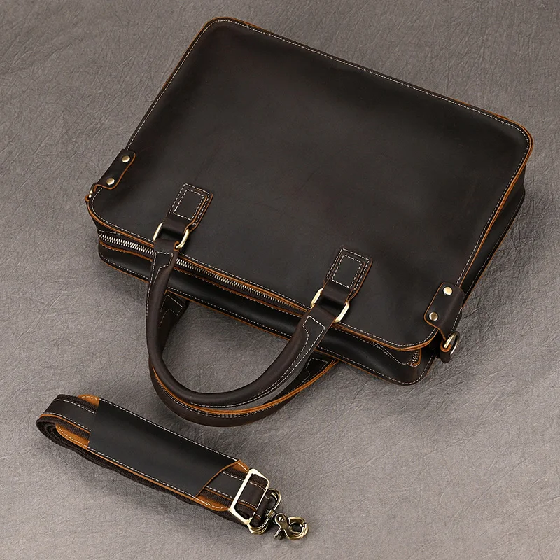 Genuine Leather Mens Briefcase 15 inch Business Laptop Handbag Computer Bag Cowhide Male Shoulder bag Cow Leather Men Bag Tote