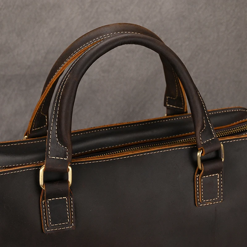 Genuine Leather Mens Briefcase 15 inch Business Laptop Handbag Computer Bag Cowhide Male Shoulder bag Cow Leather Men Bag Tote