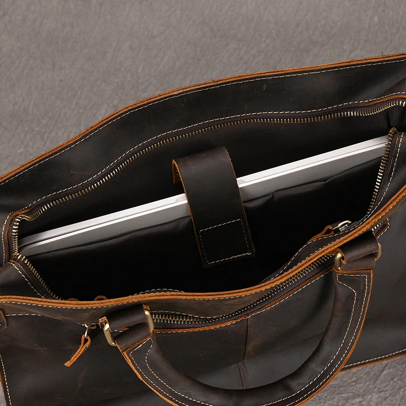 Genuine Leather Mens Briefcase 15 inch Business Laptop Handbag Computer Bag Cowhide Male Shoulder bag Cow Leather Men Bag Tote