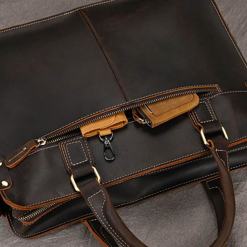Genuine Leather Mens Briefcase 15 inch Business Laptop Handbag Computer Bag Cowhide Male Shoulder bag Cow Leather Men Bag Tote