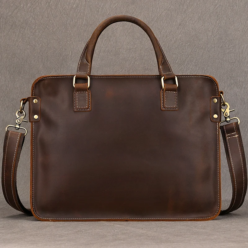 Genuine Leather Mens Briefcase 15 inch Business Laptop Handbag Computer Bag Cowhide Male Shoulder bag Cow Leather Men Bag Tote
