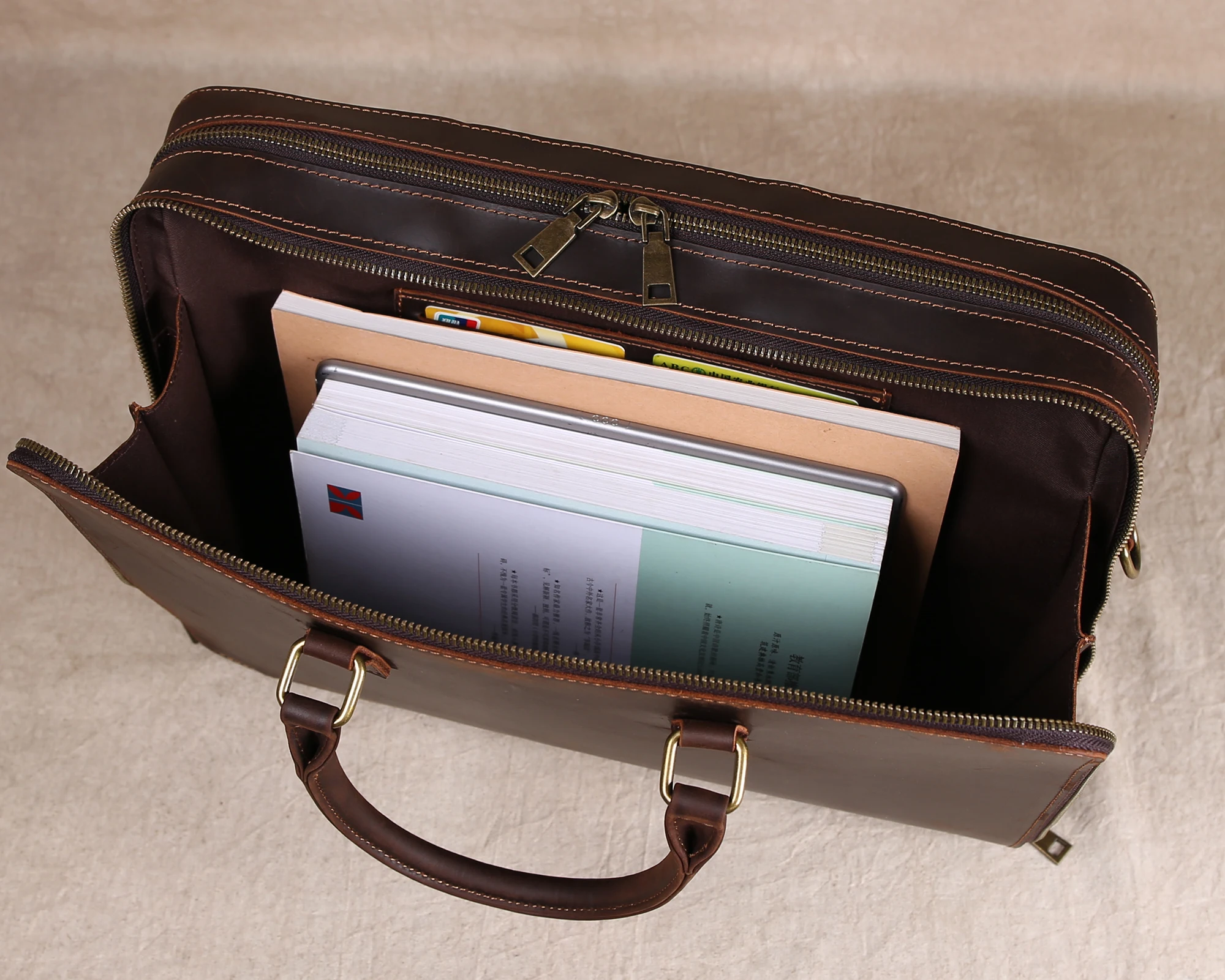 Original Business Casual Genuine Leather Briefcase, Hand-Held Bag, Top Layer Cowhide Computer Bag, Single-Shoulder Bag