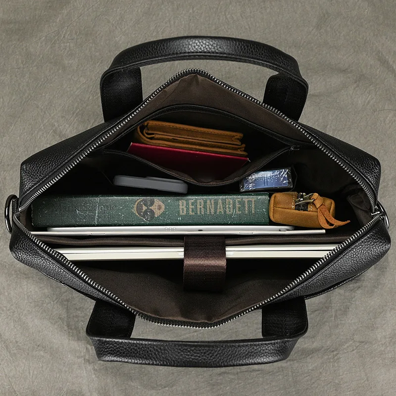 Luxury Brand Leather Men Laptop Bag 14 Inch Genuine Leather Business Bag Male Briefcases Work Tote With Strap Male Messenger Bag