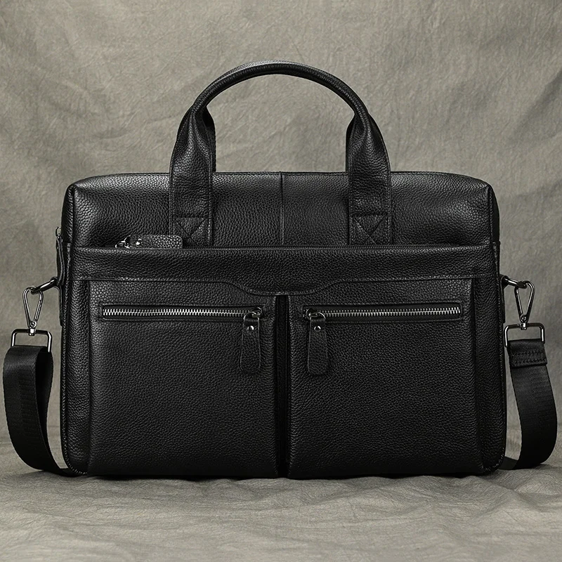 Luxury Brand Leather Men Laptop Bag 14 Inch Genuine Leather Business Bag Male Briefcases Work Tote With Strap Male Messenger Bag