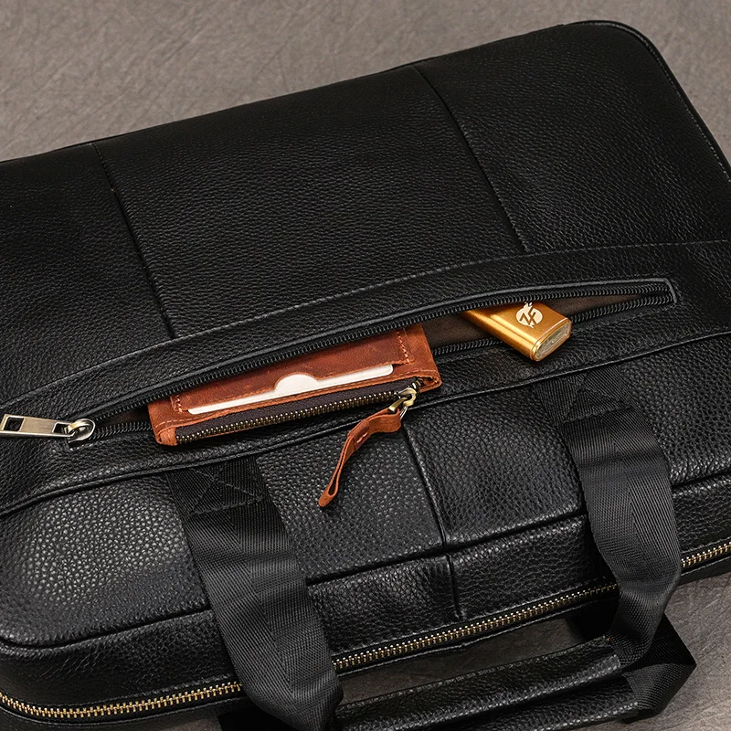 Luxury Brand Leather Men Laptop Bag 14 Inch Genuine Leather Business Bag Male Briefcases Work Tote With Strap Male Messenger Bag