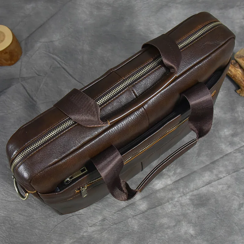 Luxury Brand Leather Men Laptop Bag 14 Inch Genuine Leather Business Bag Male Briefcases Work Tote With Strap Male Messenger Bag