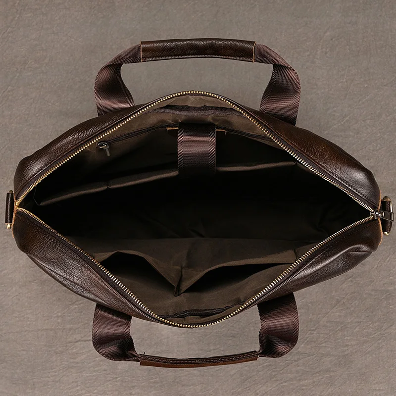 Luxury Brand Leather Men Laptop Bag 14 Inch Genuine Leather Business Bag Male Briefcases Work Tote With Strap Male Messenger Bag
